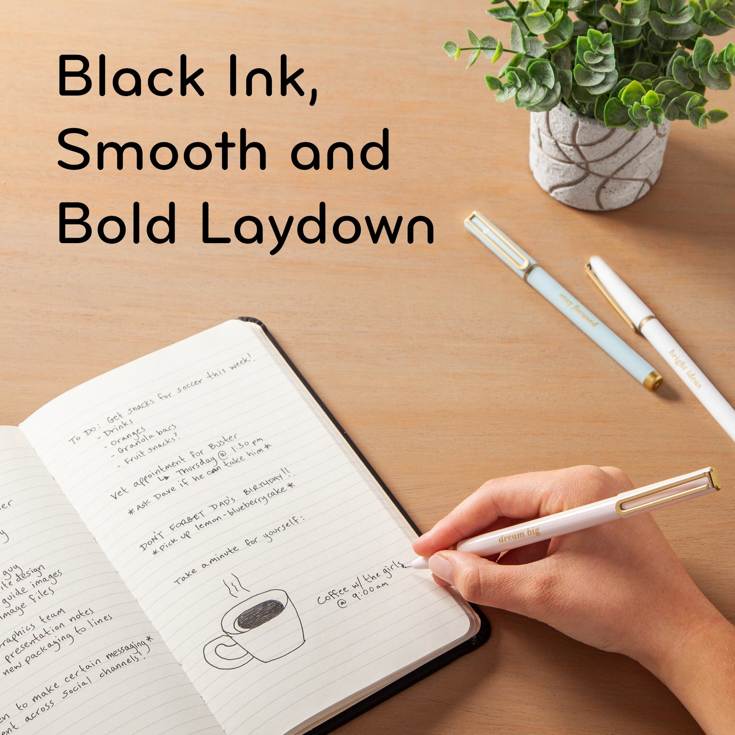 U Brands Catalina Felt Tip Pens, 6 Count, Classic Pretty Pastels, Medium (0.7 mm) Point, Black Ink