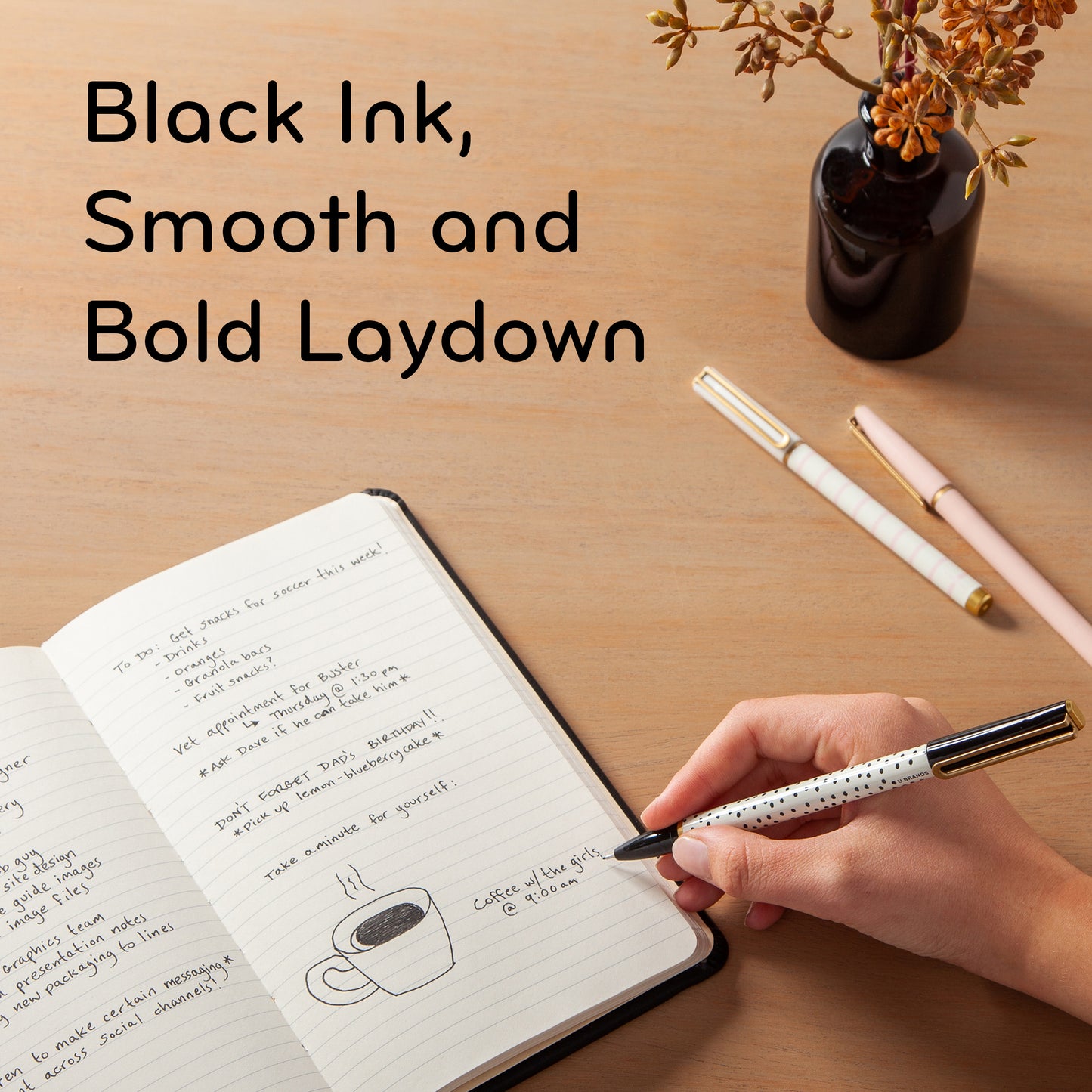 U Brands Catalina Felt Tip Pens, 6 Count, Stripes and Dots, Medium (0.7 mm) Point, Black Ink