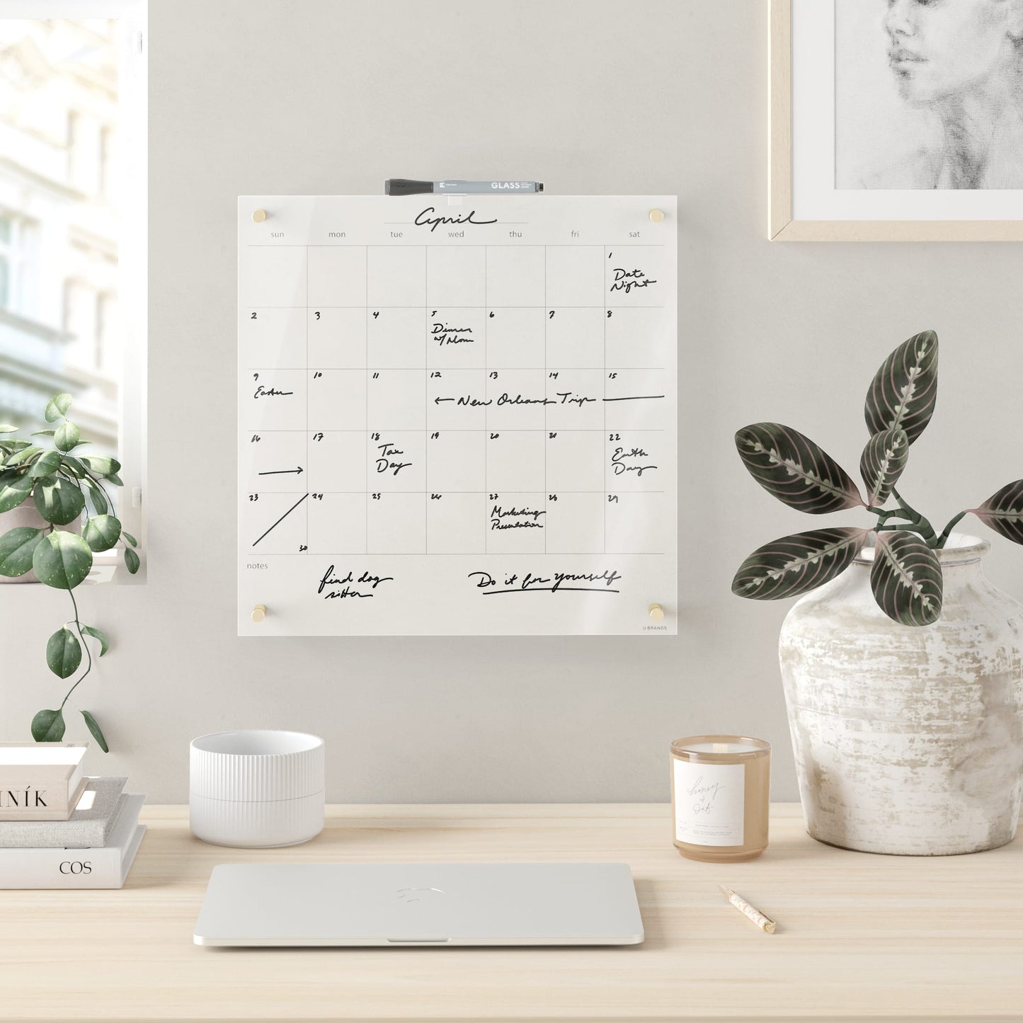 Gold & Clear, Dry Erase Monthly Calendar, Clear, 16" X 16" 