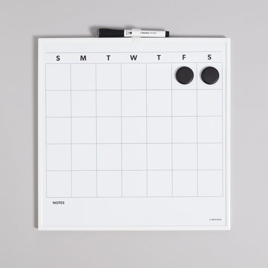 White Metal Frame, Dry Erase Monthly Calendar, 14" X 14" 