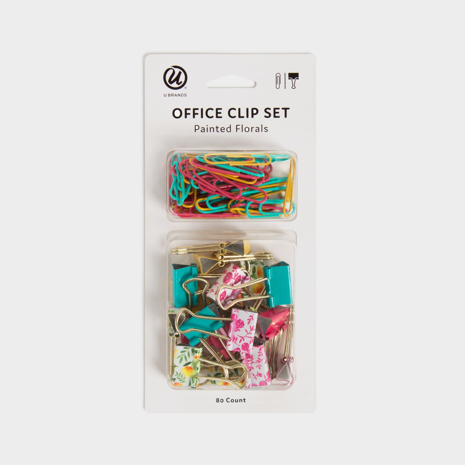 Painted Florals, Mini Office Clip Kit, Assorted Colors, 0.98425" X 0.06834" 
