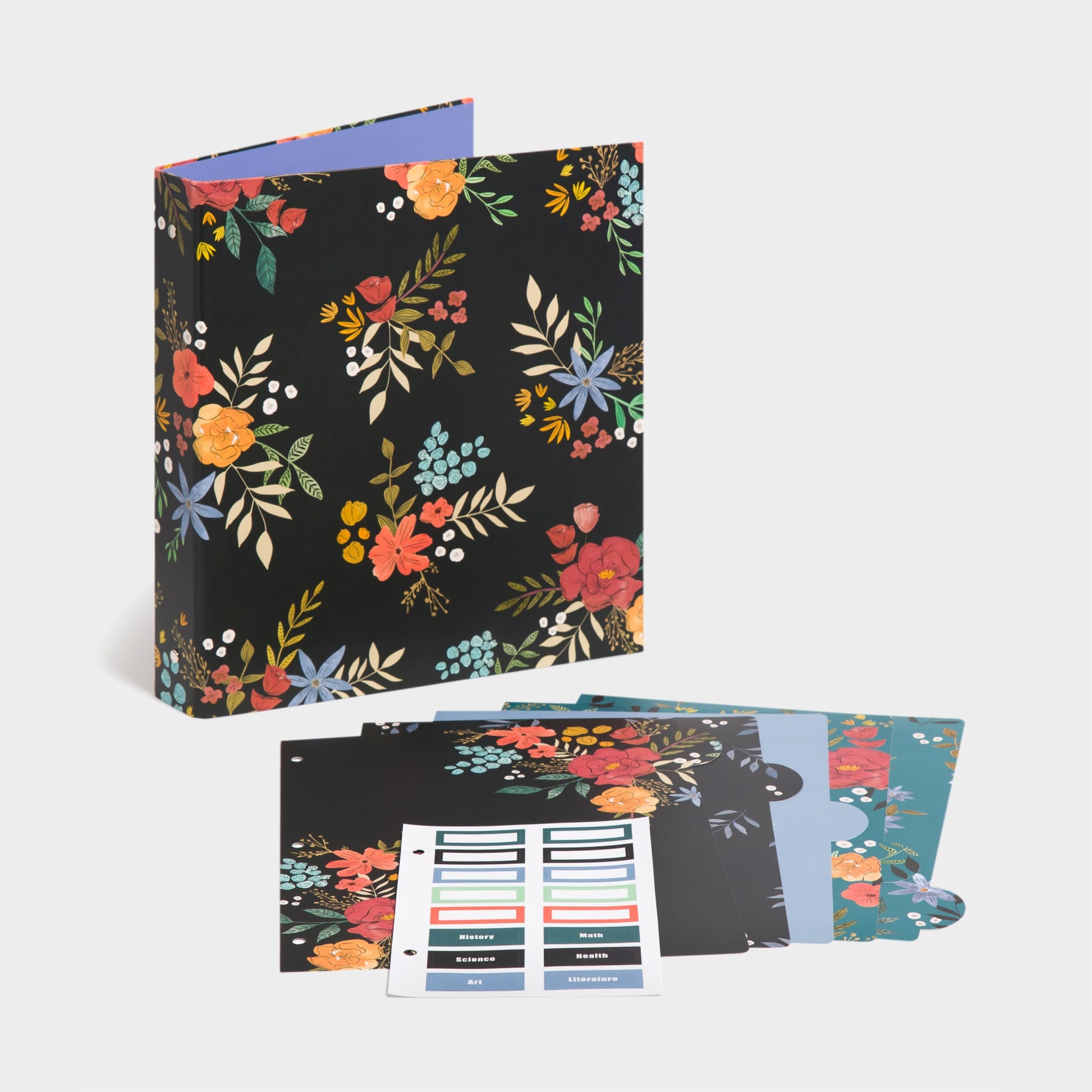 Midnight Blossoms, 1" Binder X 5 Tab Divider Set, Assorted Colors, 12.01" X 10.76" X 2.01" 