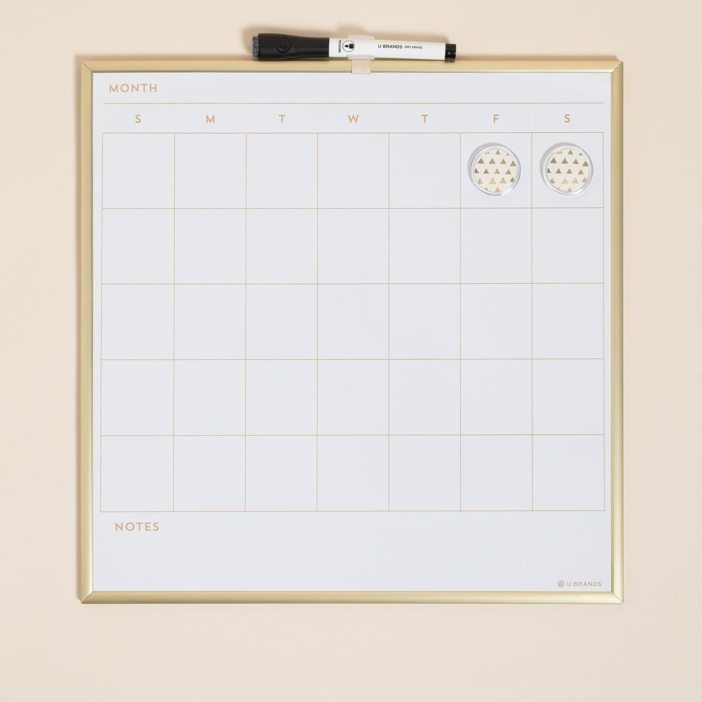 Gold Framed Dry Erase Calendar Board, 14" x 14"