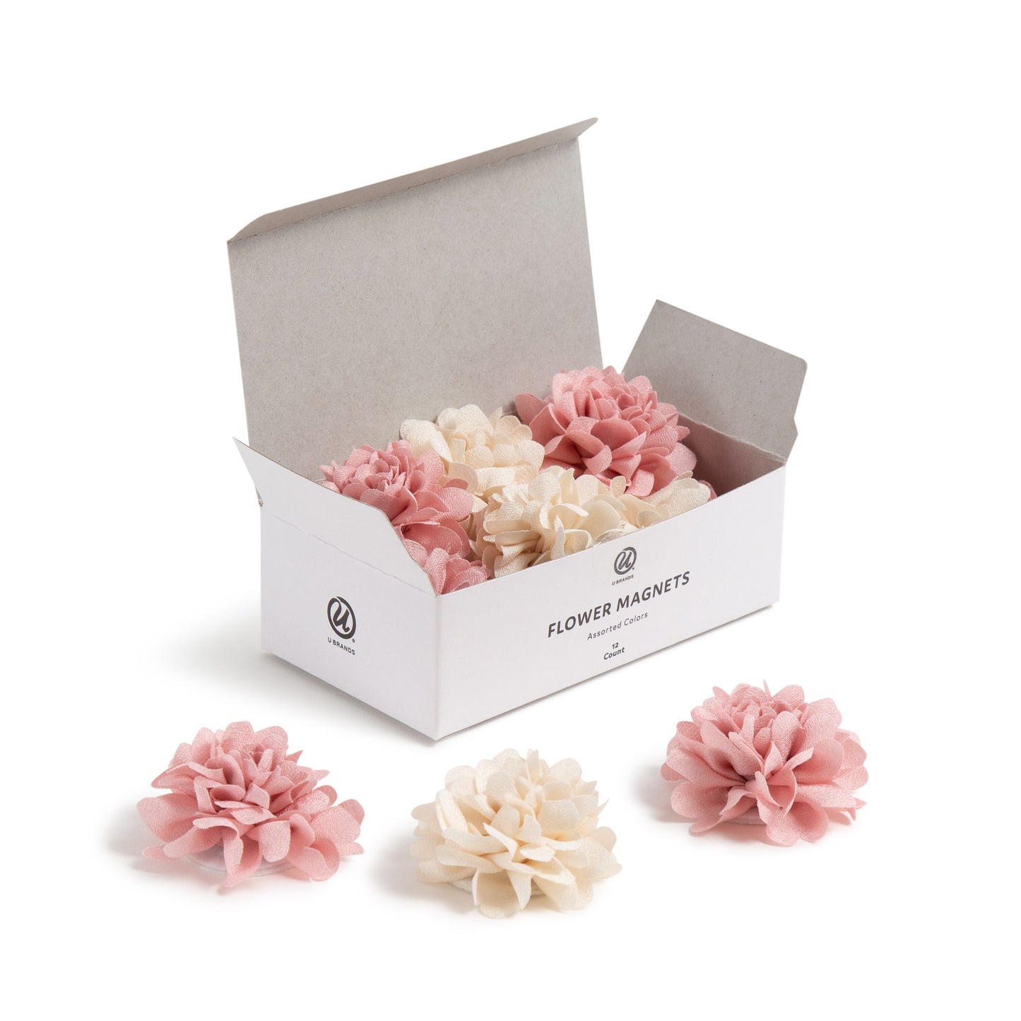 U Brands Mini Flower Magnets, Pink and Cream, 12-Count
