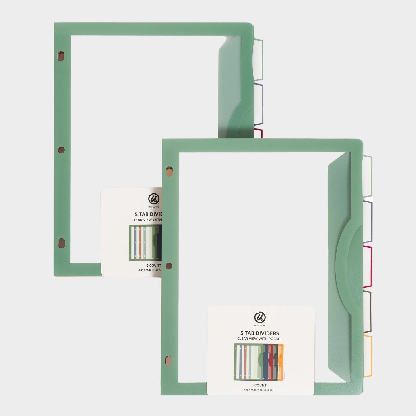 U Brands 5 Tab Clear View Pocket Dividers, core colors, 2 pack