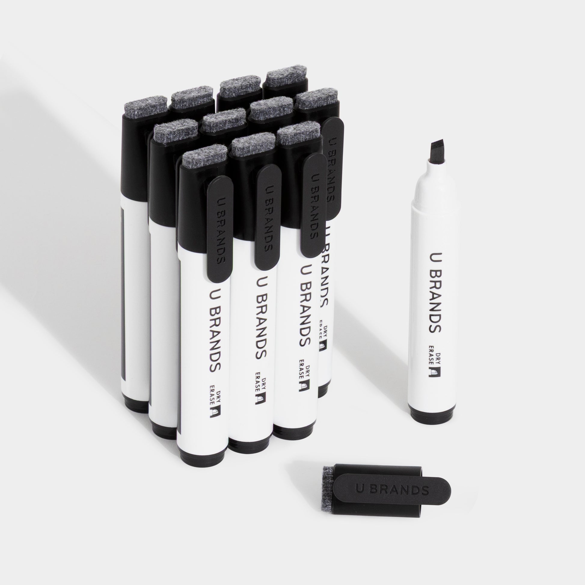 U Brands Midnight Edge Chisel Clip Dry Erase Markers, black, 12 count