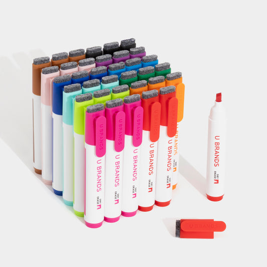 U Brands Vivid Edge Chisel Clip Dry Erase Markers, assorted colors, 36 count