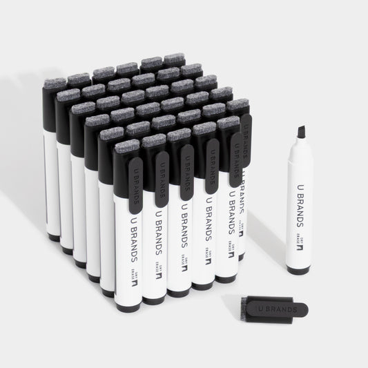 U Brands Midnight Edge Chisel Clip Dry Erase Markers, black, 36 count