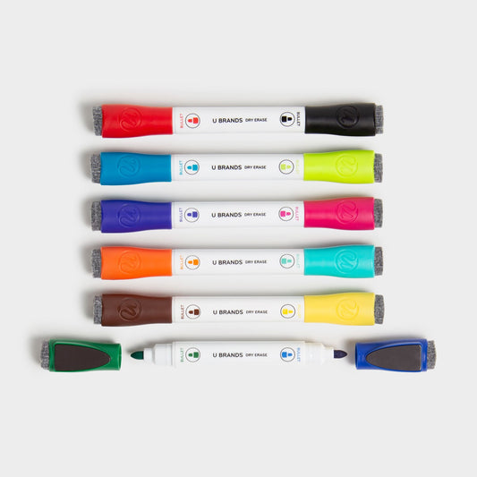 U Brands Bold and Bright Double Ended Dry Erase Markers, 6 CT Assorted Colors