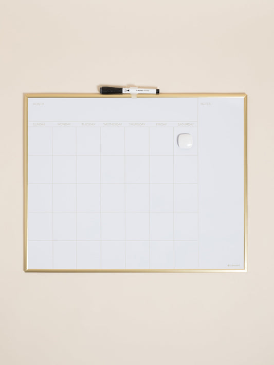 Magnetic Monthly Calendar, Gold Framed Dry Erase Board, 16" x 20"