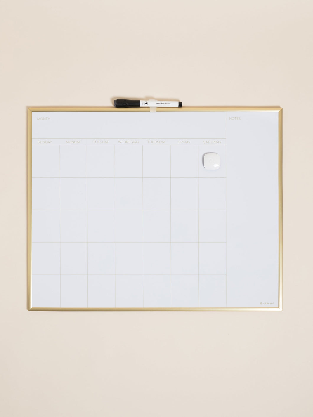 Magnetic Monthly Calendar, Gold Framed Dry Erase Board,  16