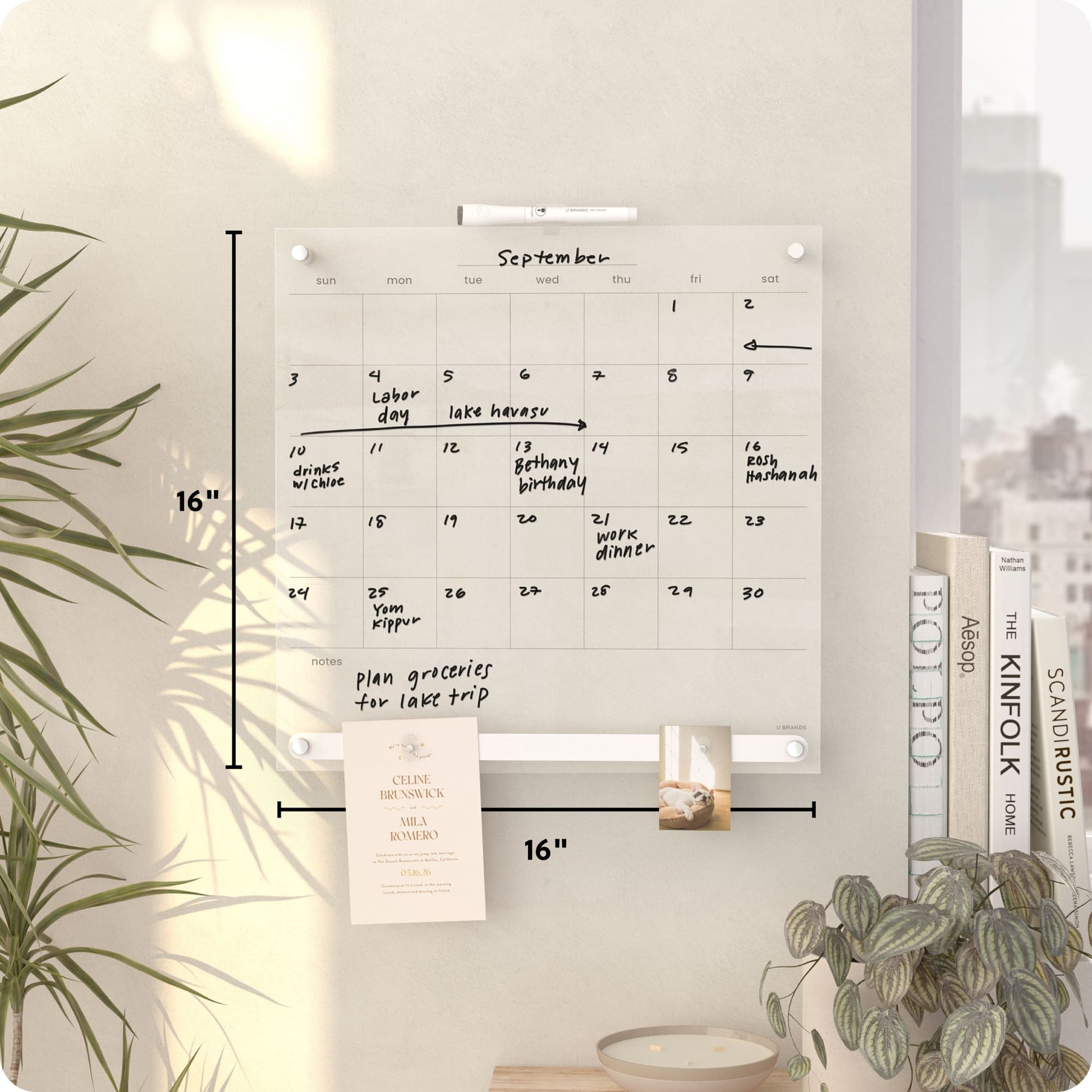 Acrylic Clarity, Acrylic Dry Erase Monthly Calendar, 16" X 16", Clear, 16.55" X 15.75" 