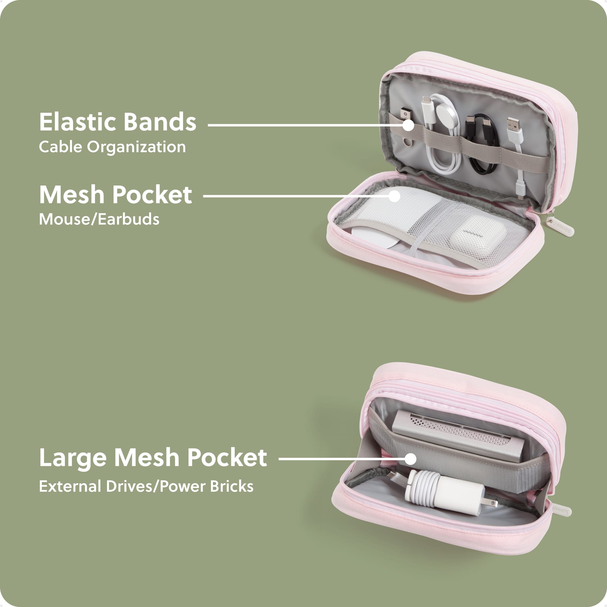 The Dual Zip - Petal Pink Canvas Tech Organizer | U Brands