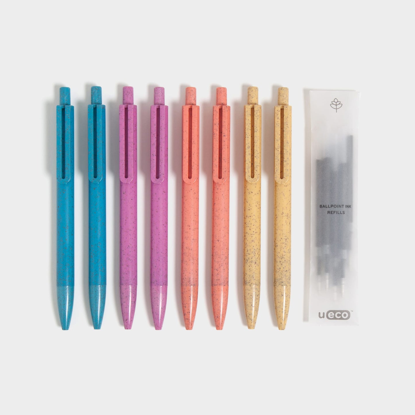 Sunset Speckle, U-Eco Ballpoint Pens + Ink Refills, 8 Ct, Assorted Colors, 5.47 Inch X 0.54 Inch X 0.41 Inch 