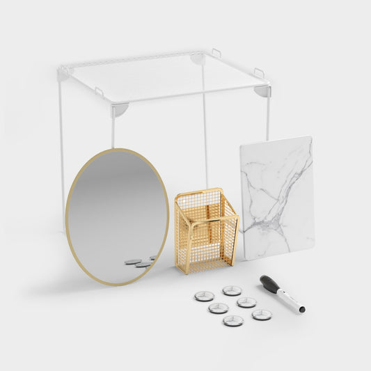 Gilded Marble, Shelf Locker Kit, Gold, Dry Erase Board - 5" X 8"
Mirror - 5" X 6.5" 