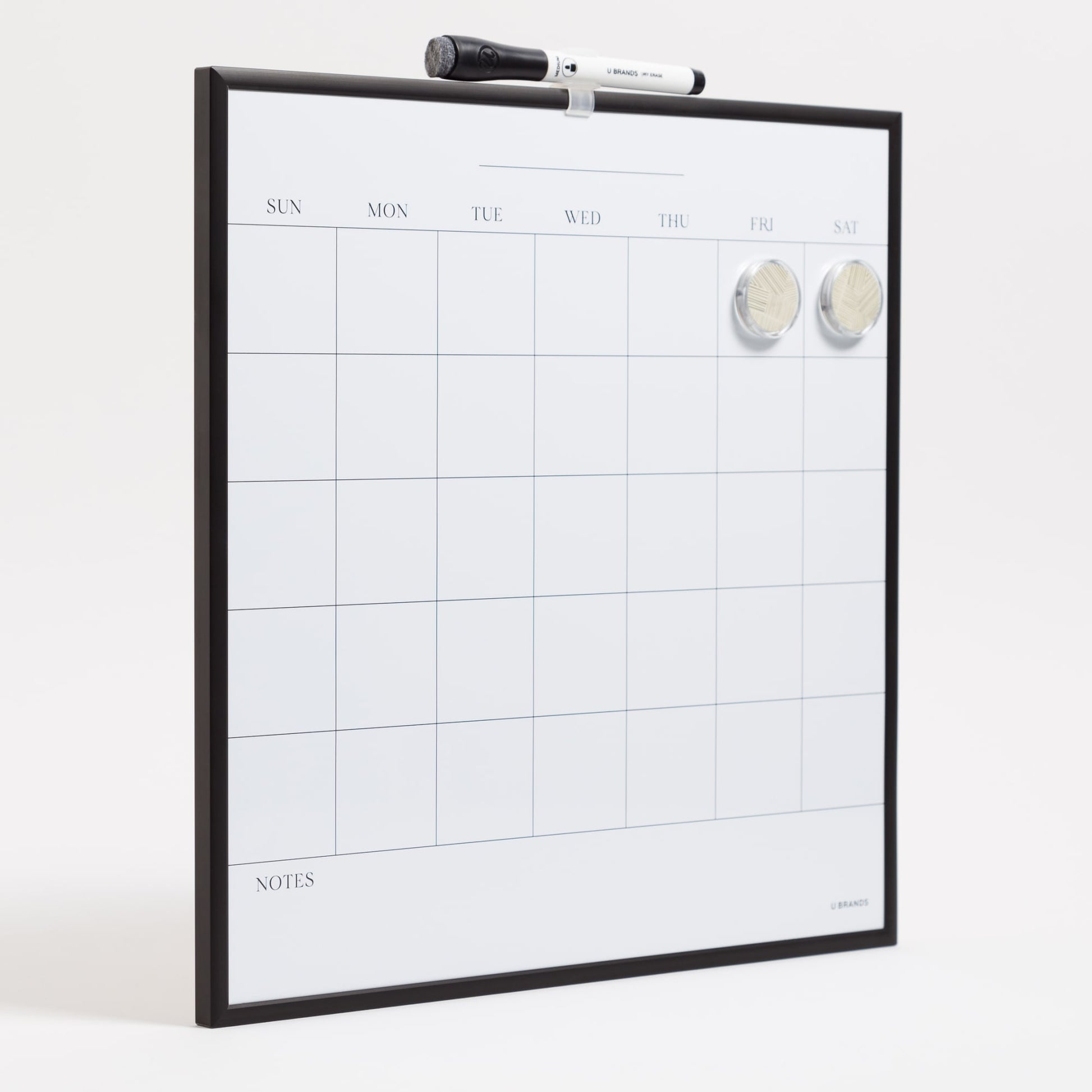 Black Metal Frame, Dry Erase Monthly Calendar, White, 14" X 14" 