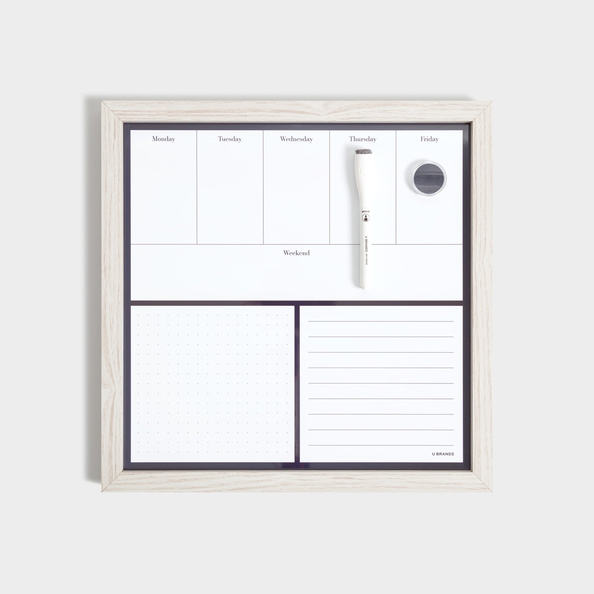 Rustic White Frame, Dry Erase Weekly Planner Board, White, 14" X 14" 