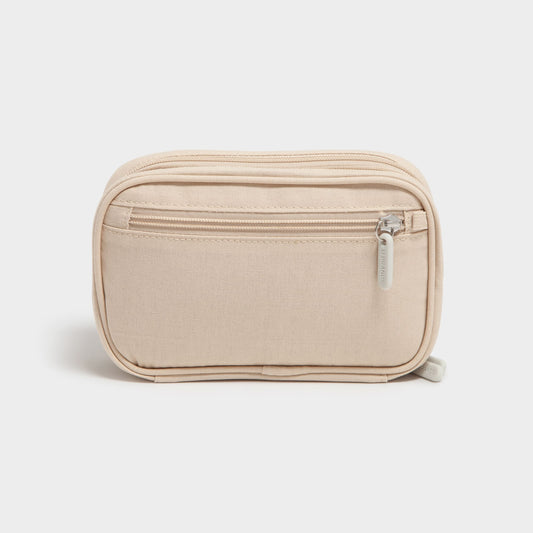 The Dual Zip - Sand, Canvas Tech Organizer, Beige, 7.8 X 5