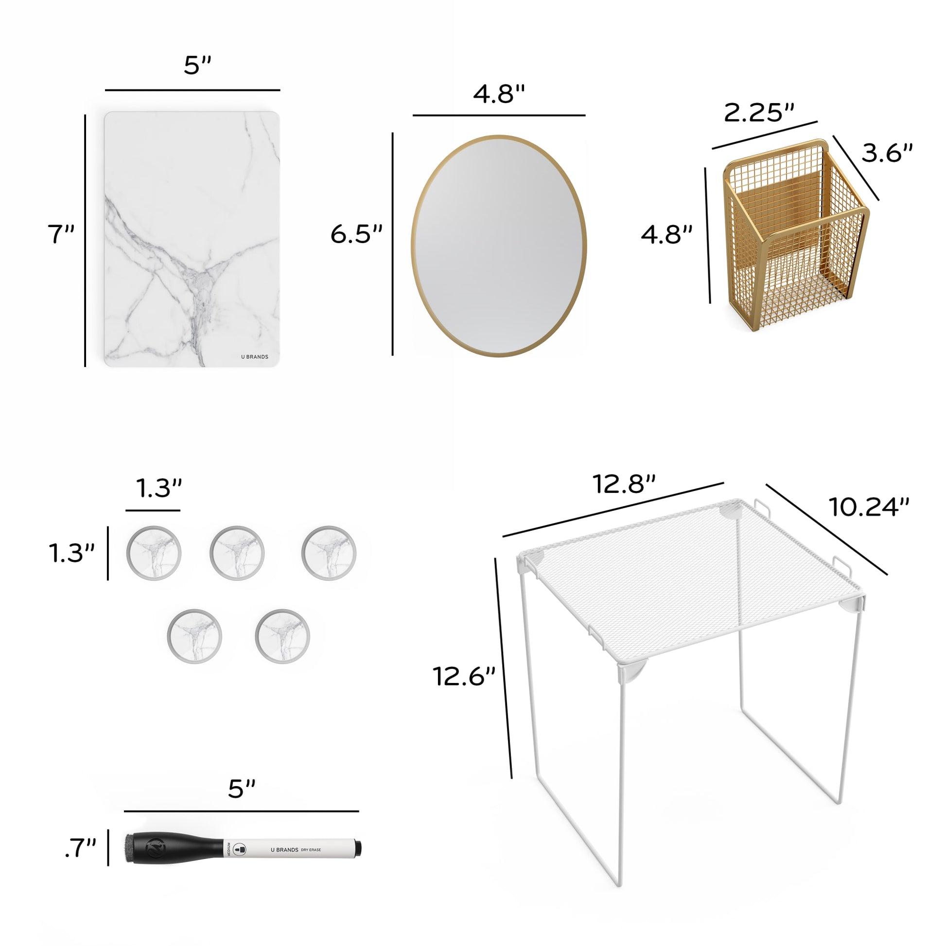 Gilded Marble, Shelf Locker Kit, Gold, Dry Erase Board - 5" X 8"
Mirror - 5" X 6.5" 