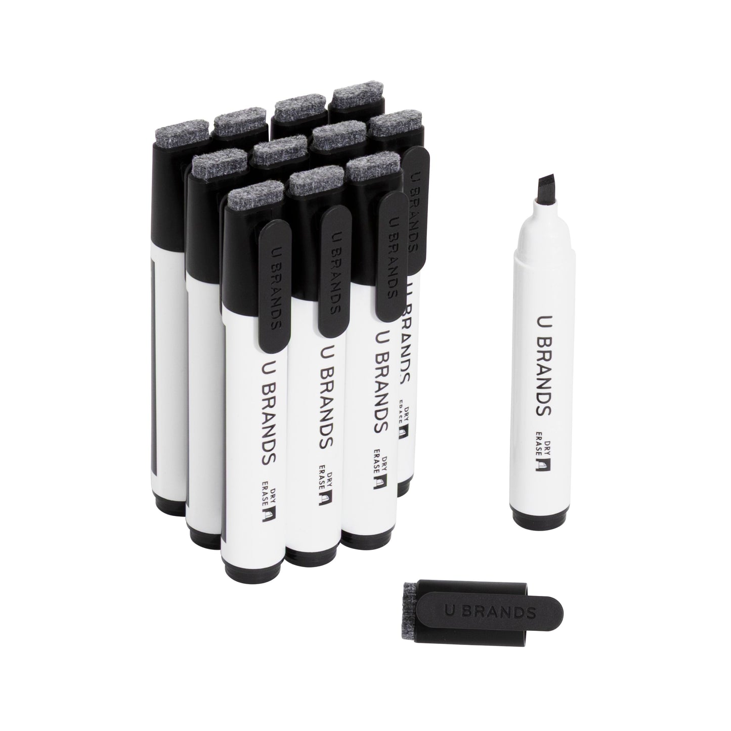 U Brands Midnight Edge Chisel Clip Dry Erase Markers - Black, 12 CT Black