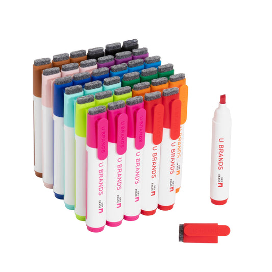 U Brands Vivid Edge Chisel Clip Dry Erase Markers - Assorted Colors, 36 CT Assorted Colors