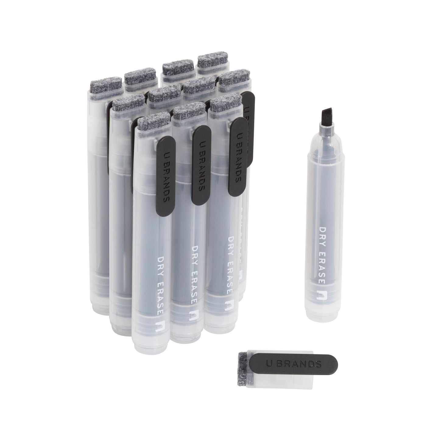 U Brands Clear Edge Chisel Clip Dry Erase Markers - Black, 12 CT Black