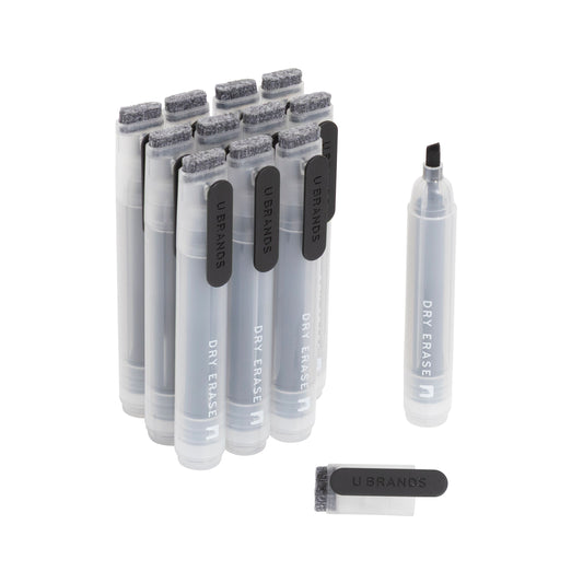 U Brands Clear Edge Chisel Clip Dry Erase Markers - Black, 12 CT Black