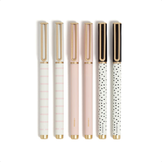 U Brands Catalina Felt Tip Pens, 6 Count, Stripes and Dots, Medium (0.7 mm) Point, Black Ink