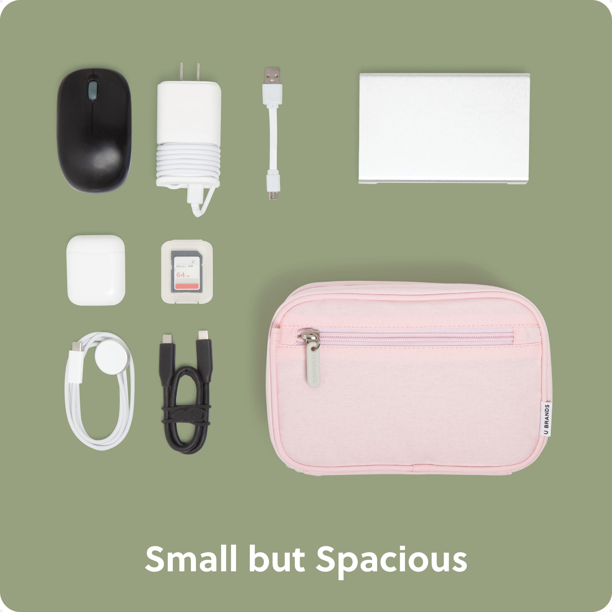 U Brands, The Dual Zip - Petal Pink Canvas Tech Organizer