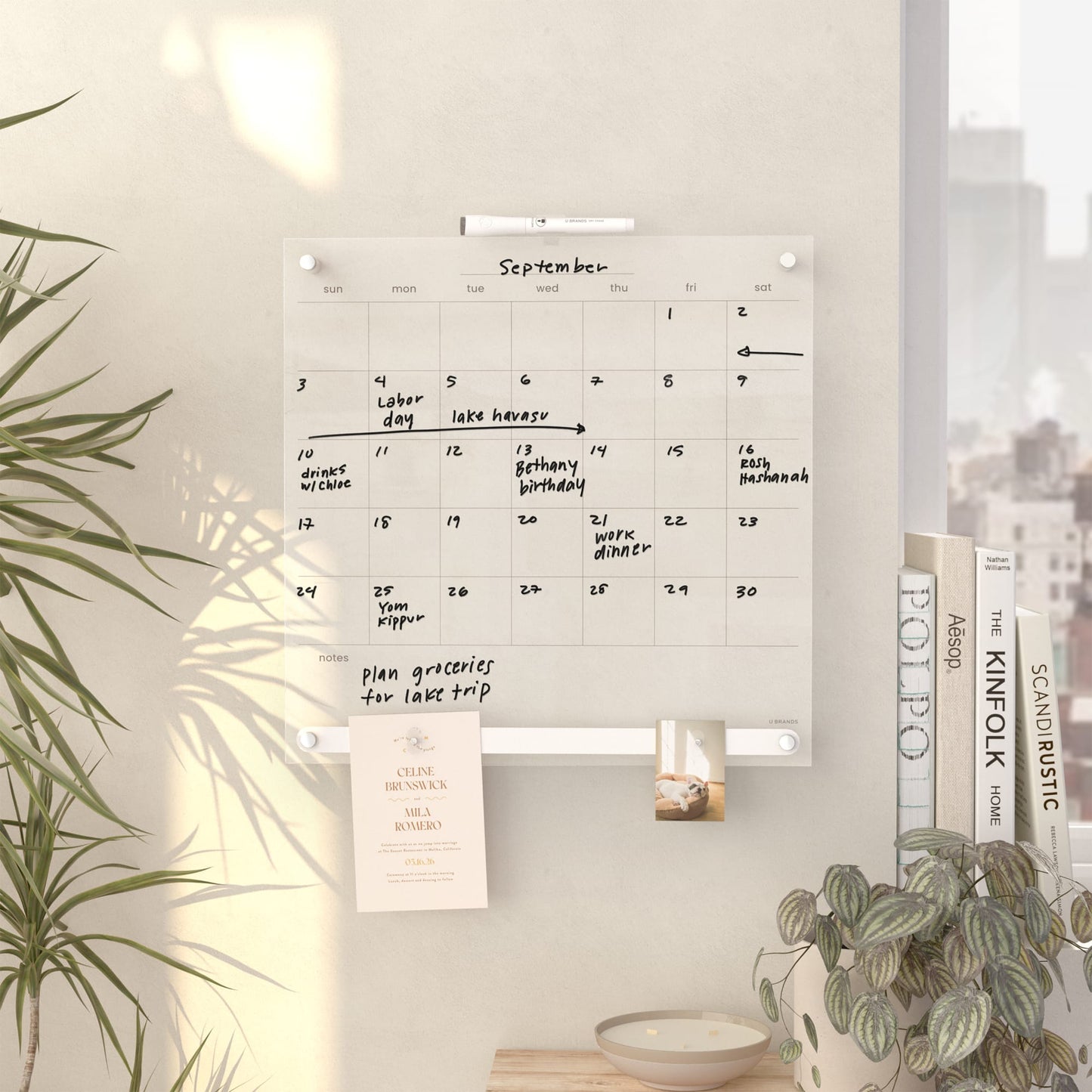 Acrylic Clarity, Acrylic Dry Erase Monthly Calendar, 16" X 16", Clear, 16.55" X 15.75" 