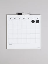 Aluminum/ metal framed squared dry erase calendar whiteboard. Included one bullet tip dry erase marker with a built-in felt eraser cap, one plastic marker clip to mount you marker directly to the board frame and two round black magnets to get your planning started. The dry erase monthly calendar surface features a notes section at the bottom for added convenience. 