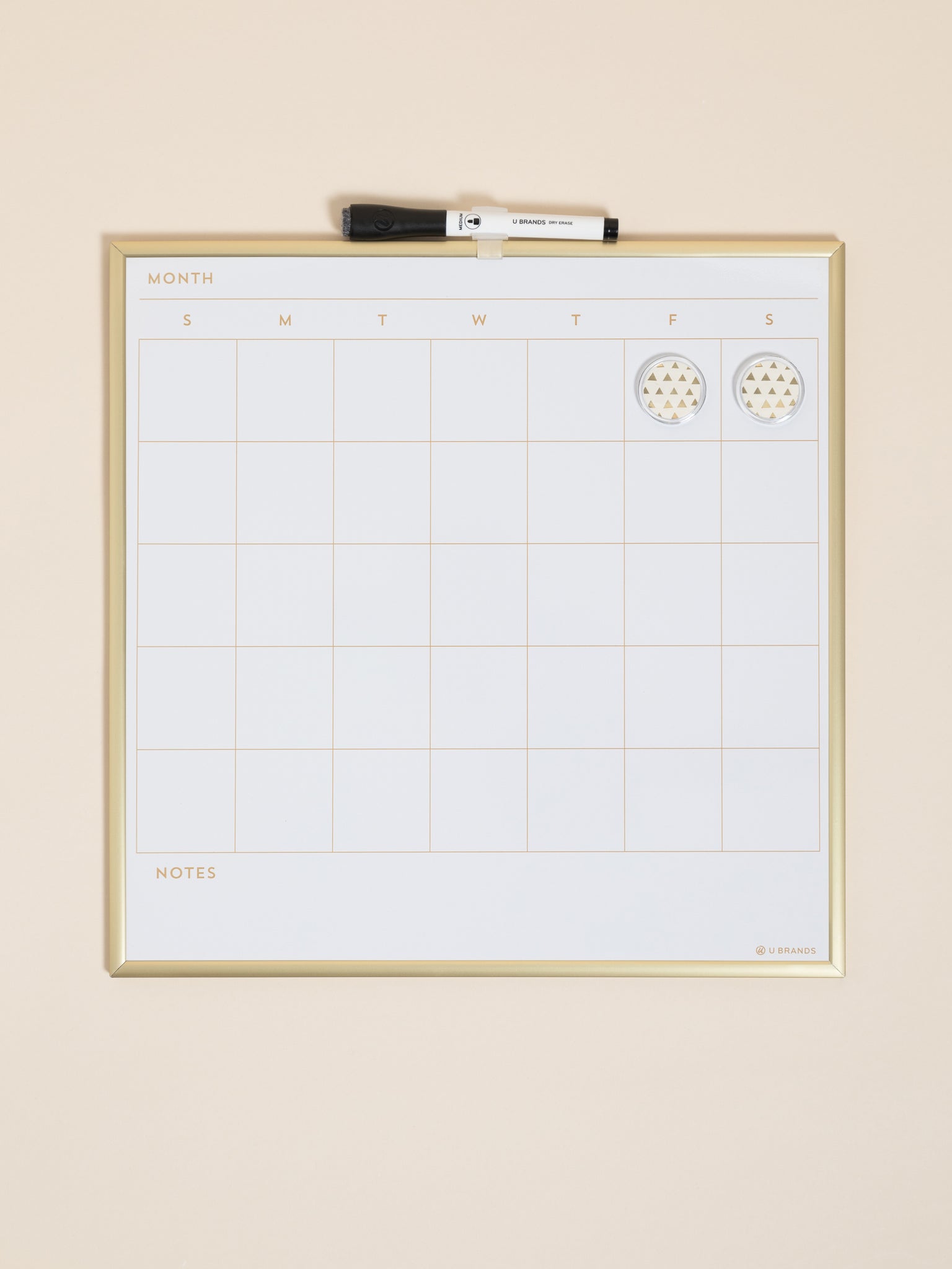 Gold Framed Dry Erase Calendar Board, 14" x 14" U Brands
