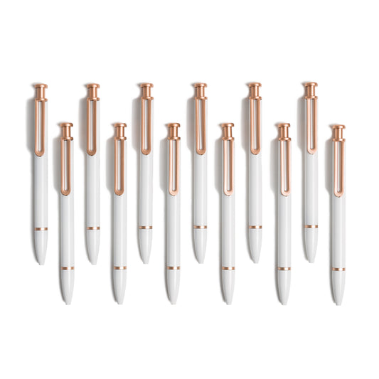 Monterey Ballpoint Pens - White & Rose Gold, Set of 12