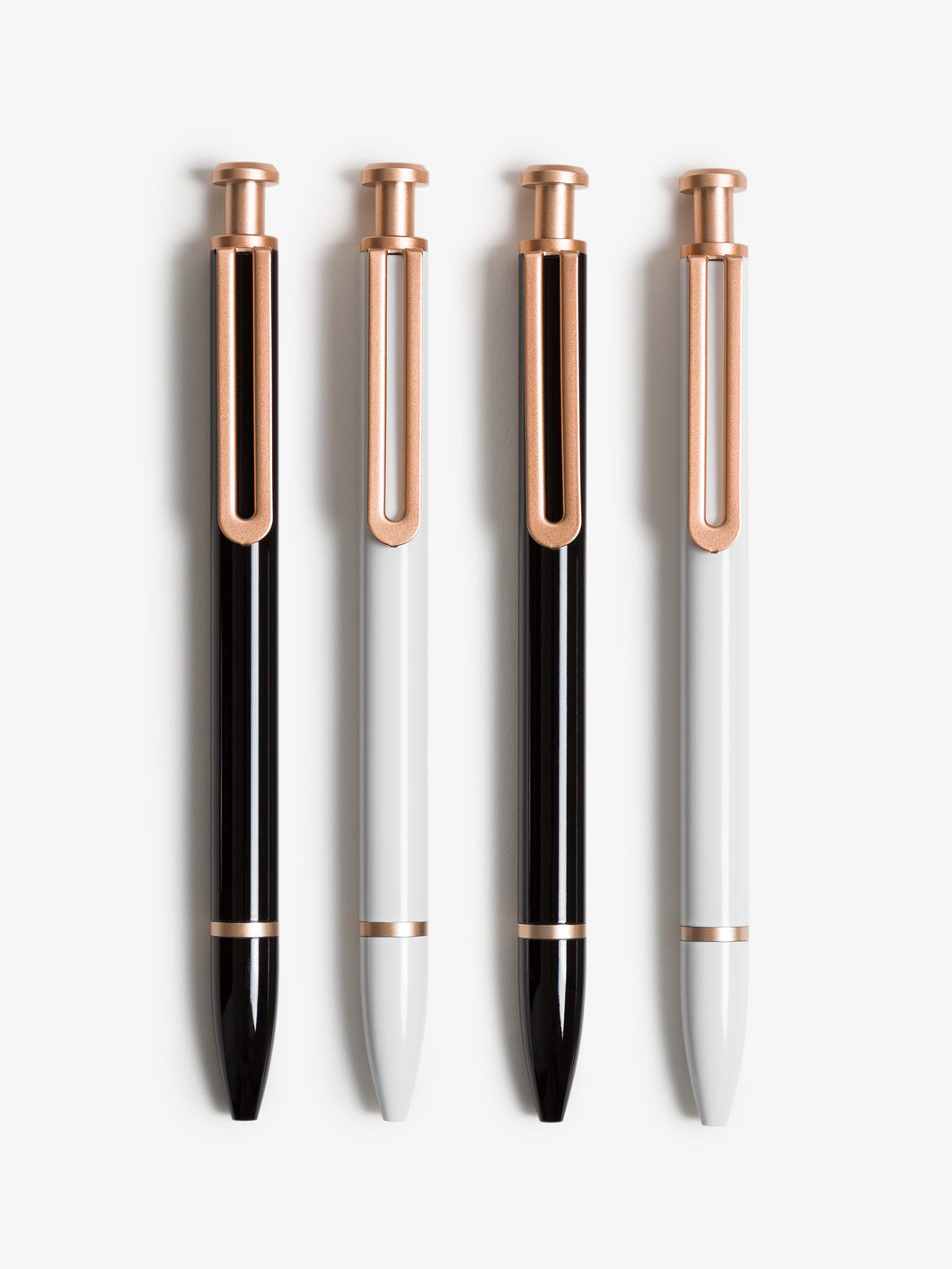 Monterey Ballpoint Pens - White & Black with Rose Gold Accents, Set of 4