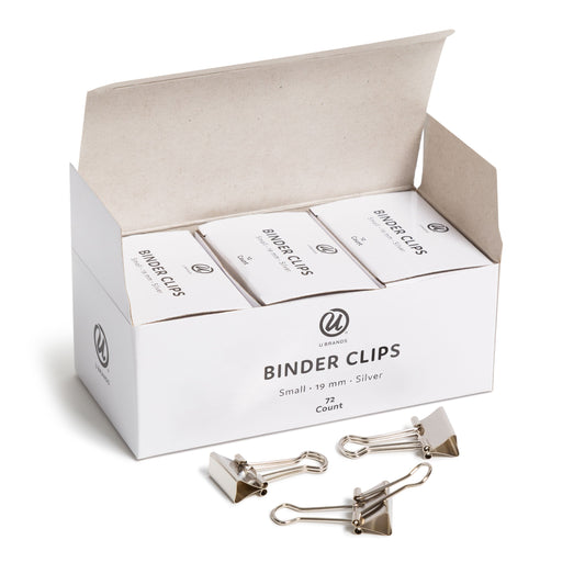 U Brands Binder Clips, 19mm, Metallic Silver, 72-Count