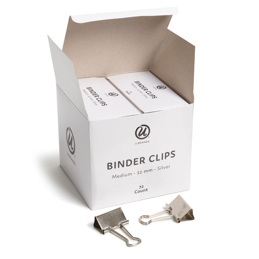 U Brands Binder Clips, 32mm, Metallic Silver, 72-Count