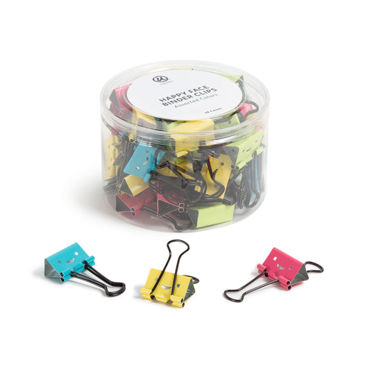 U Brands Happy Face Binder Clips, 25mm, Bright Colors, 48-Count