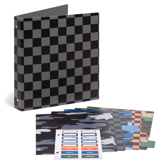 U Brands 1" POLY Binder + 5 Tab Dividers & Labels Set – Patch Throwback; Checkered