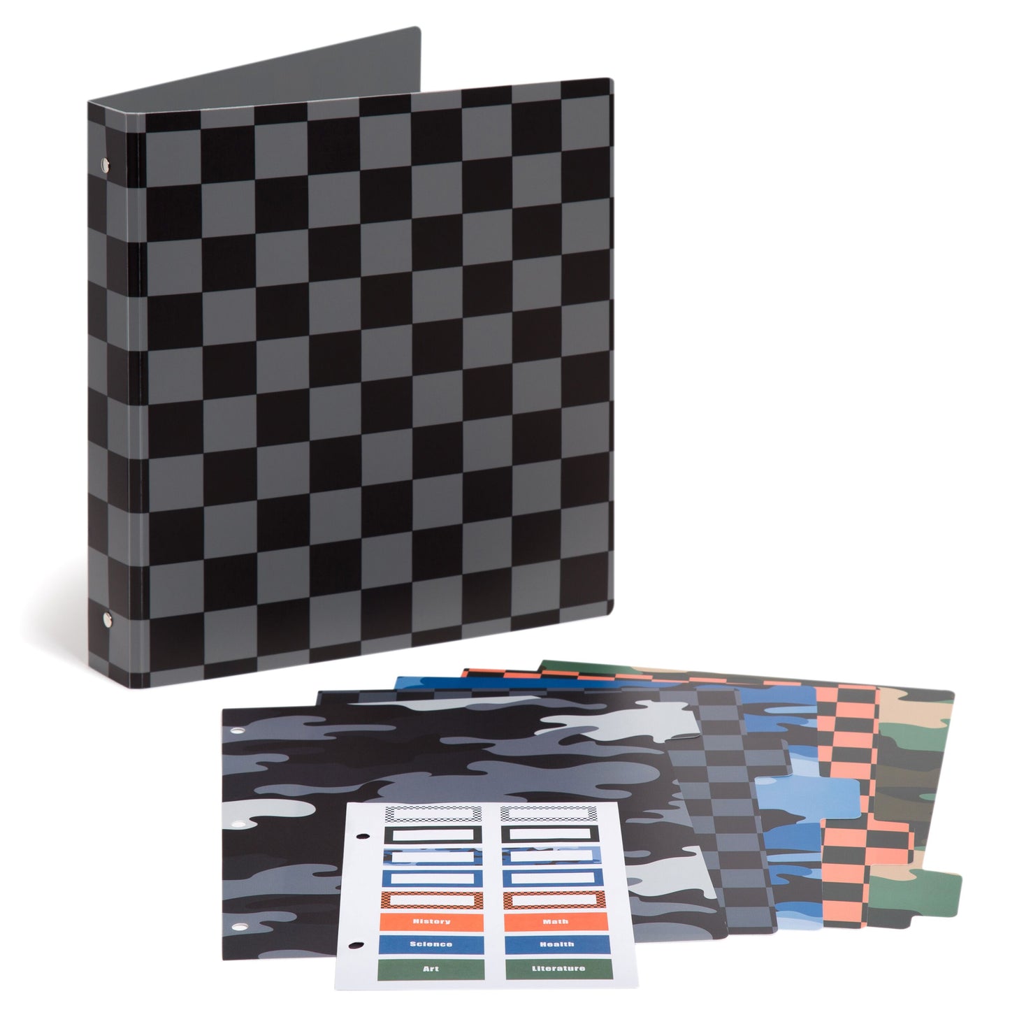 U Brands 1" POLY Binder + 5 Tab Dividers & Labels Set – Patch Throwback; Checkered