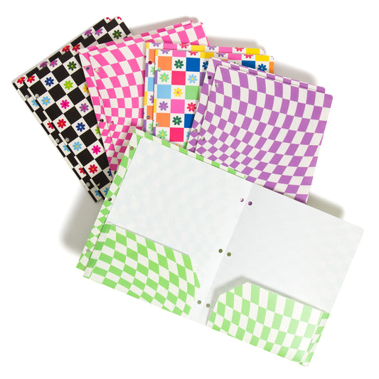 U Brands Poly 2 Pocket Folders - 70's Floral Check 10 Pack