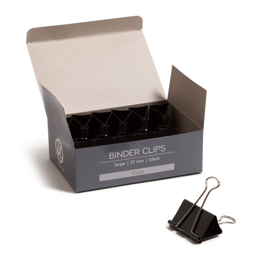 U Brands Binder Clips, 2” Wide, 1” Capacity, Black, 12-Count