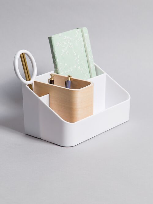 Mod Bin All in One Desktop Organizer - White and Natural Wood